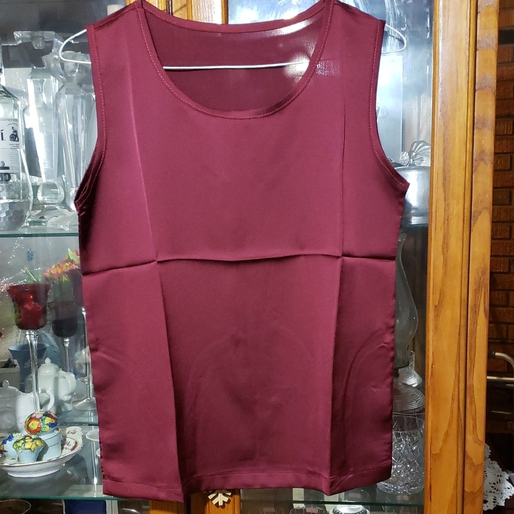 Silk Burgundy Sleeveless Tank Top